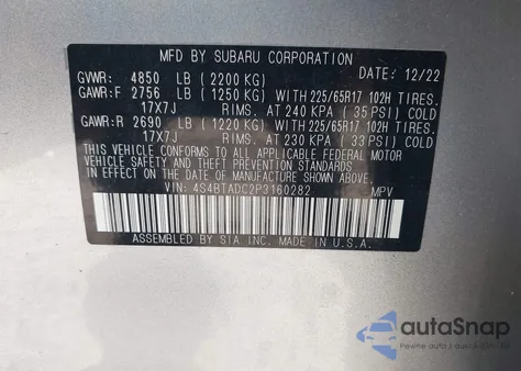 2023 Subaru Outback Premium из США, поврежденный, VIN 4S4BTADC2P3160282